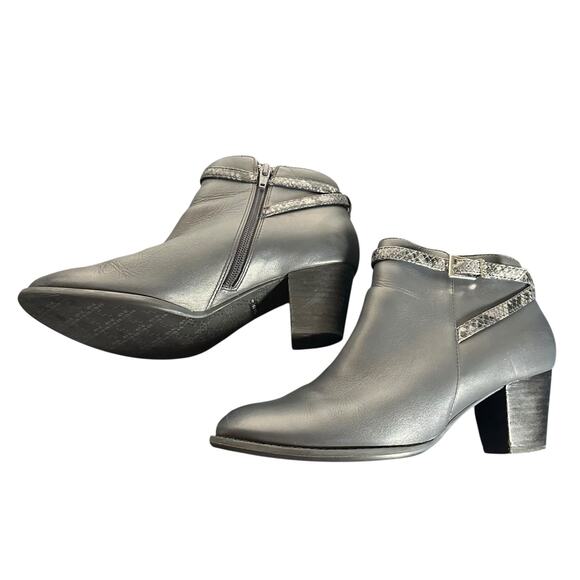 Vionic Upton Gray Leather Ankle Boots 7.5 Block Heel Comfort Orthotic - Picture 4 of 13